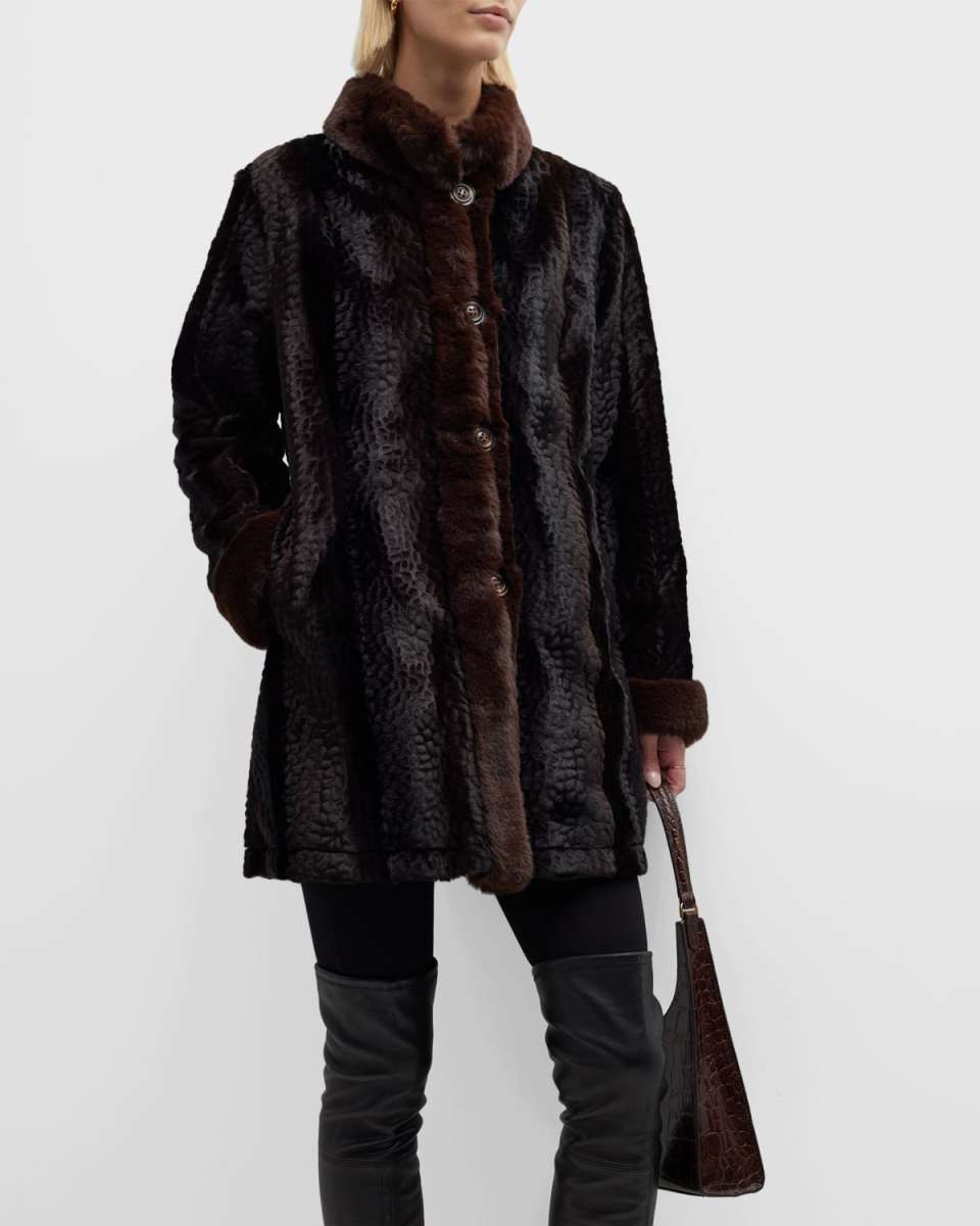 Two-Tone Reversible Faux Fur Coat